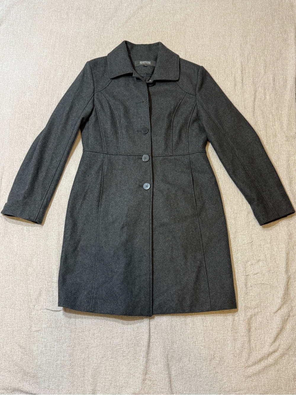 Kenneth Cole Reaction Wool Coat Womens 10 Charcoal Gray Quiet Luxury